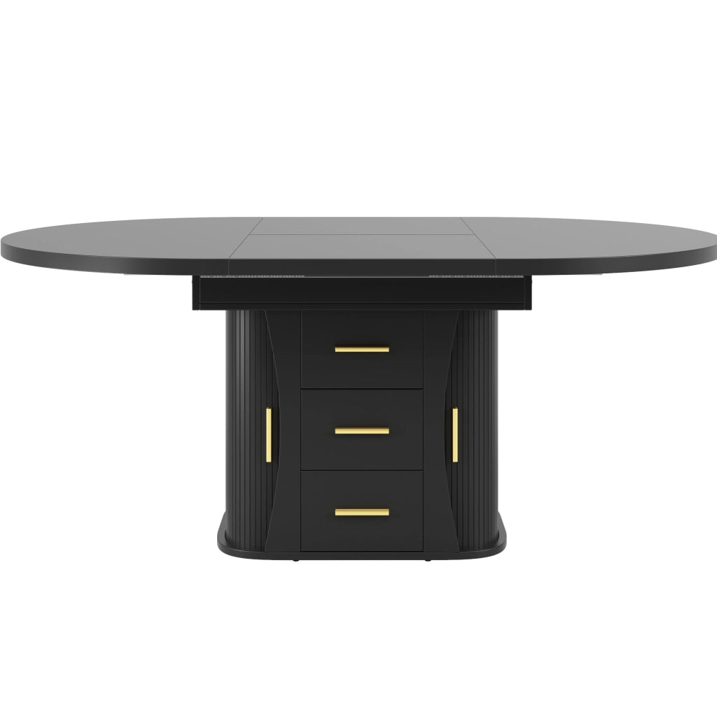 Tavolo da pranzo allungabile 118-158 cm nero in MDF con contenitore, 6 posti