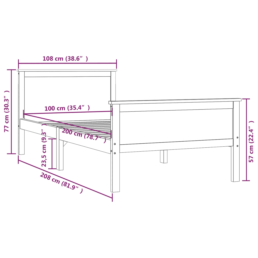 Giroletto-Struttura Letto Marrone Ambra in Legno Massello di Pino 100x200 cm