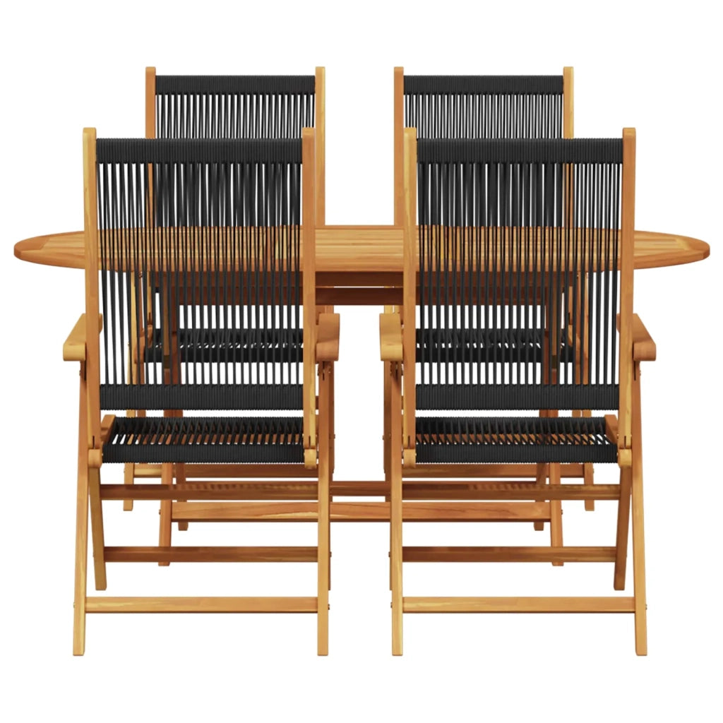 Set da Pranzo per Giardino 5 pcs Nero Legno di Acacia Massello 3375736