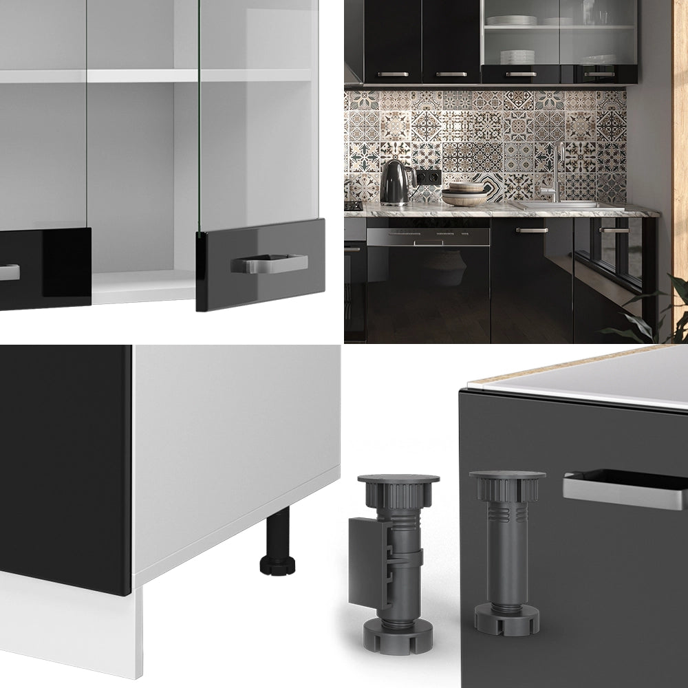 Vicco Cucina componibile Nero lucido/bianco 300 cm senza piano di lavoro