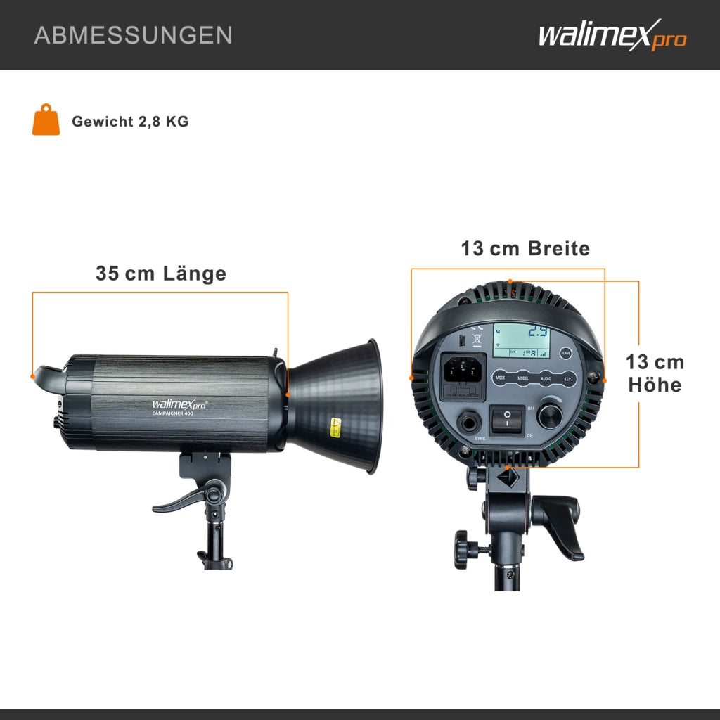 Campaigner 400 HS Set Double 2 flash fotografici da studio, luce LED da 400 W per foto e video, con 2 softbox 2 stativi luci e accessori