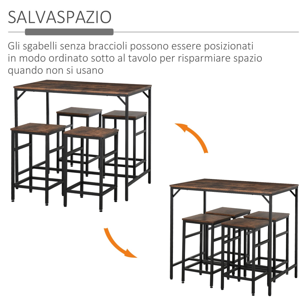 Tavolo da pranzo alto allungabile ¨C zephmum ¨C Metallo e legno, Marrone rustico, 100x60x88 cm