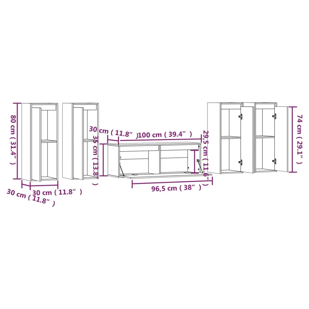 Mobili Porta TV 5 pz Bianchi in Legno Massello di Pino 3100215