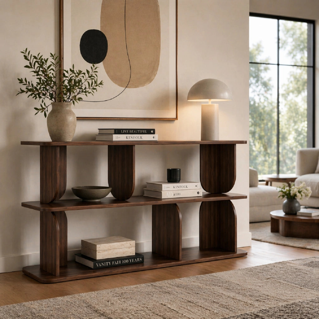 Libreria Moderna Con 4 Vani A Giorno E 3 Ripiani Per Soggiorno Corridoio Studio Ufficio Design Minimal Stile Contemporaneo 160 X 74 X 34 Cm Noce