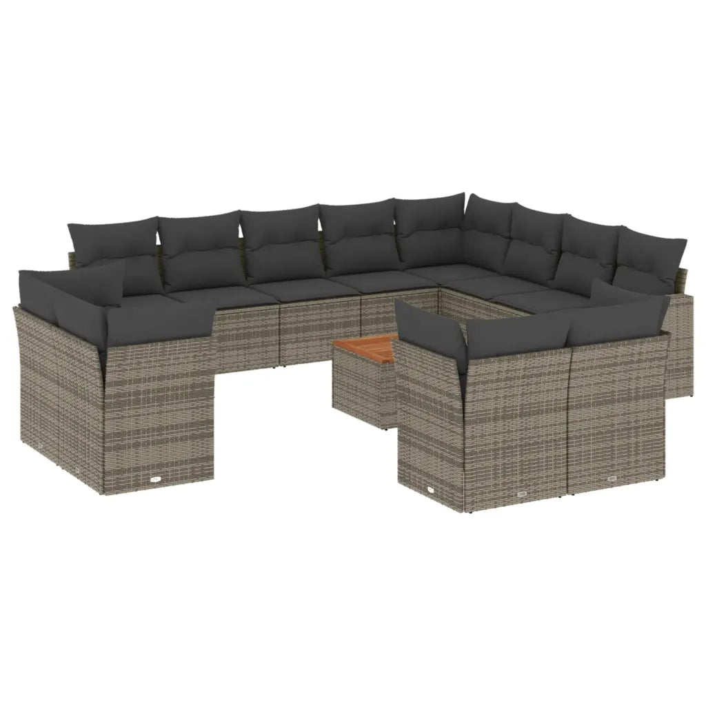 Set Divani da Giardino 13 pz con Cuscini Grigio in Polyrattan 3223953