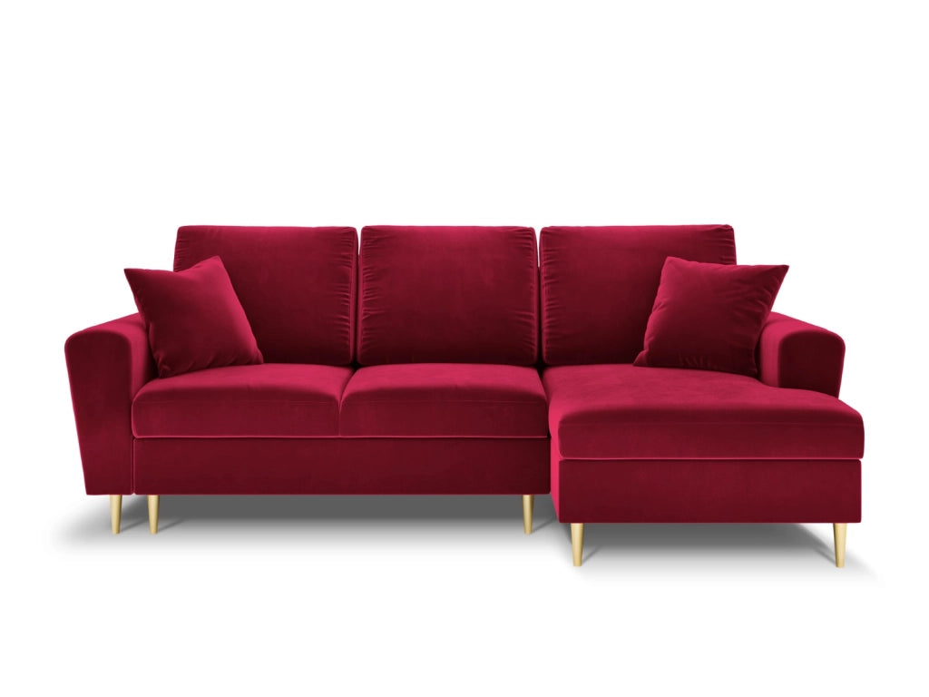 Cosmopolitan Design - Divano convertibile angolare destro con contenitore "Kyoto" 4 posti in velluto rosso 