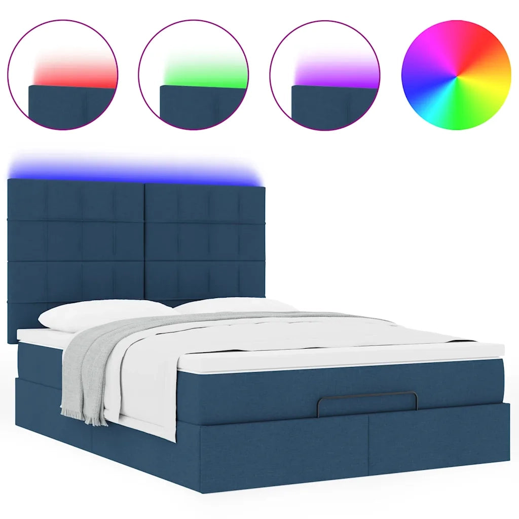 Struttura Letto Pouf con Materasso Blu 140x190 cm in Tessuto 3314009