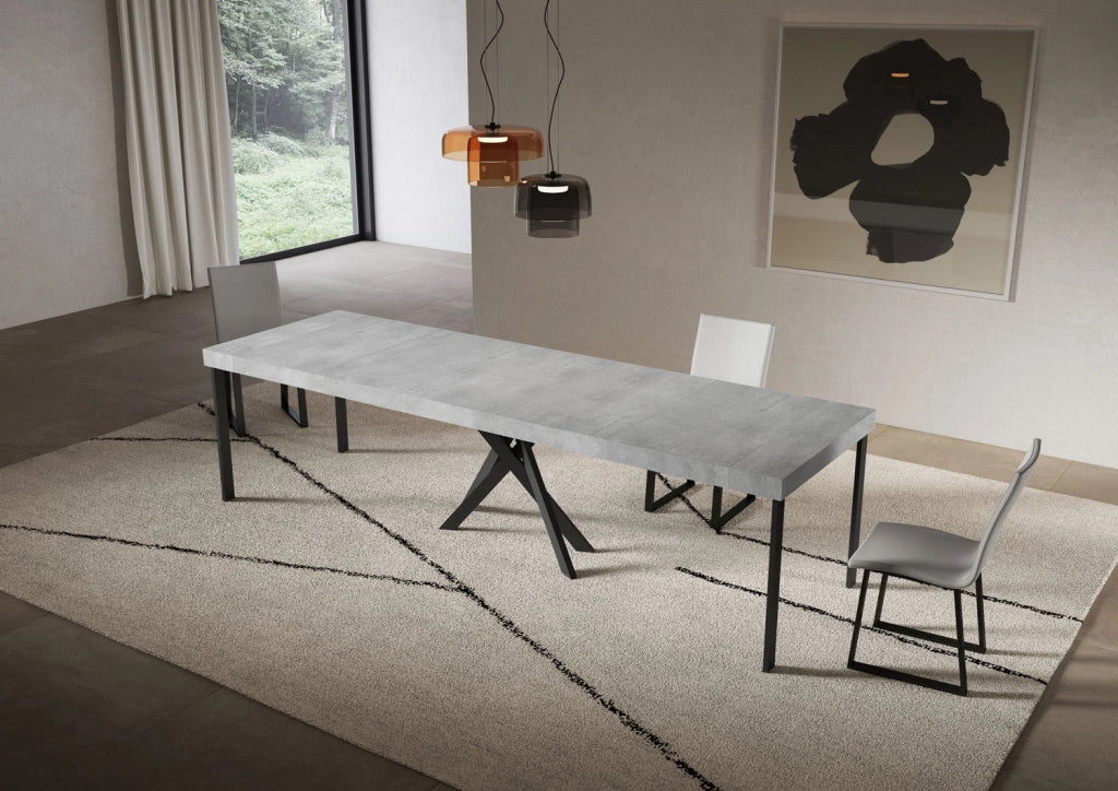 Consolle Allungabile 90-300x40x77 cm Saki Premium Cemento Gambe Antracite
