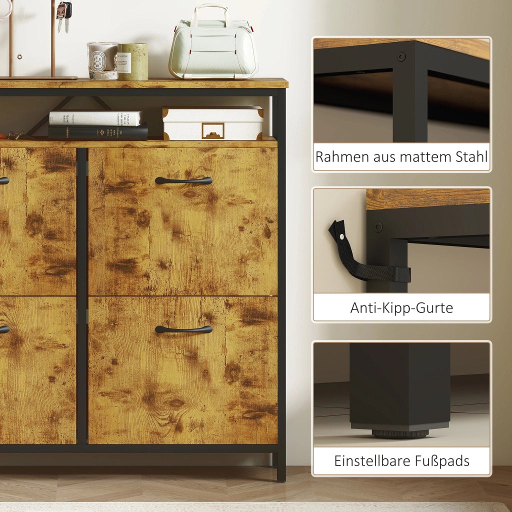 Armadio per scarpe con 4 cassetti pieghevoli ¨C zephmum ¨C Stile sottile, scaffale aperto, acciaio, marrone