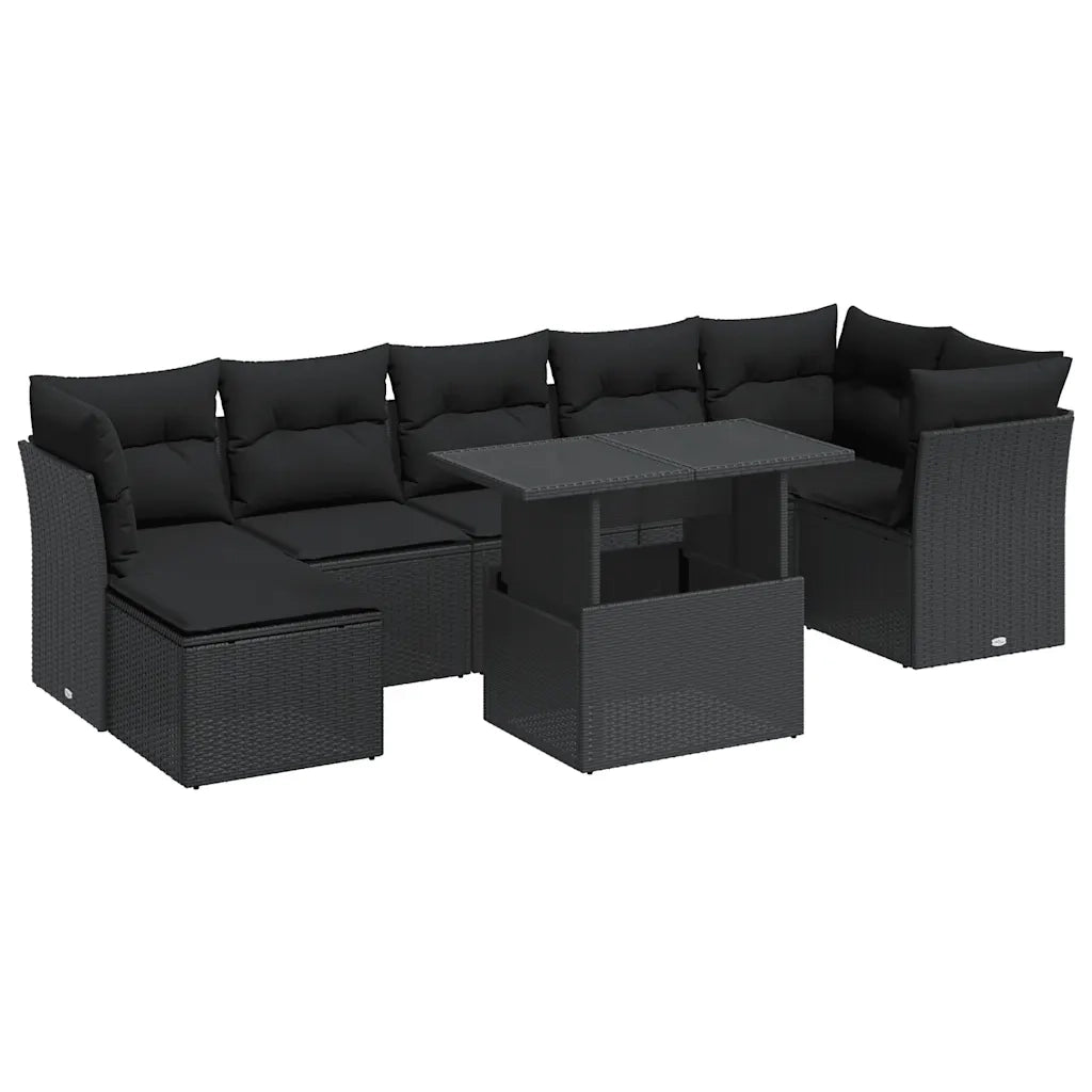 Set Divani da Giardino con Cuscini 8 pz Nero in Polyrattan 3326196