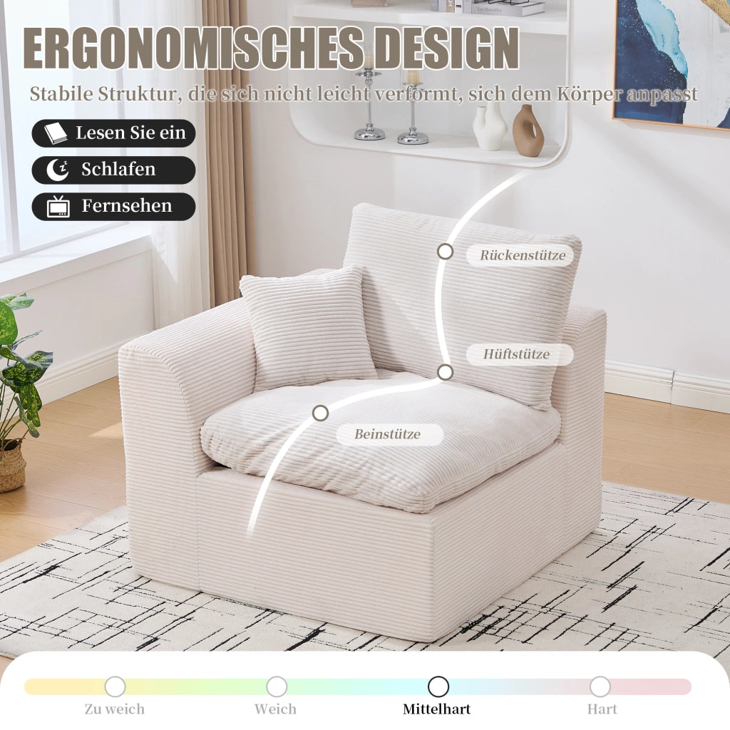 OKWISH Divano 2 Posti da Soggiorno, con Cuscini e Seduta Imbottita, Design Minimalista, Velluto a Coste, Beige