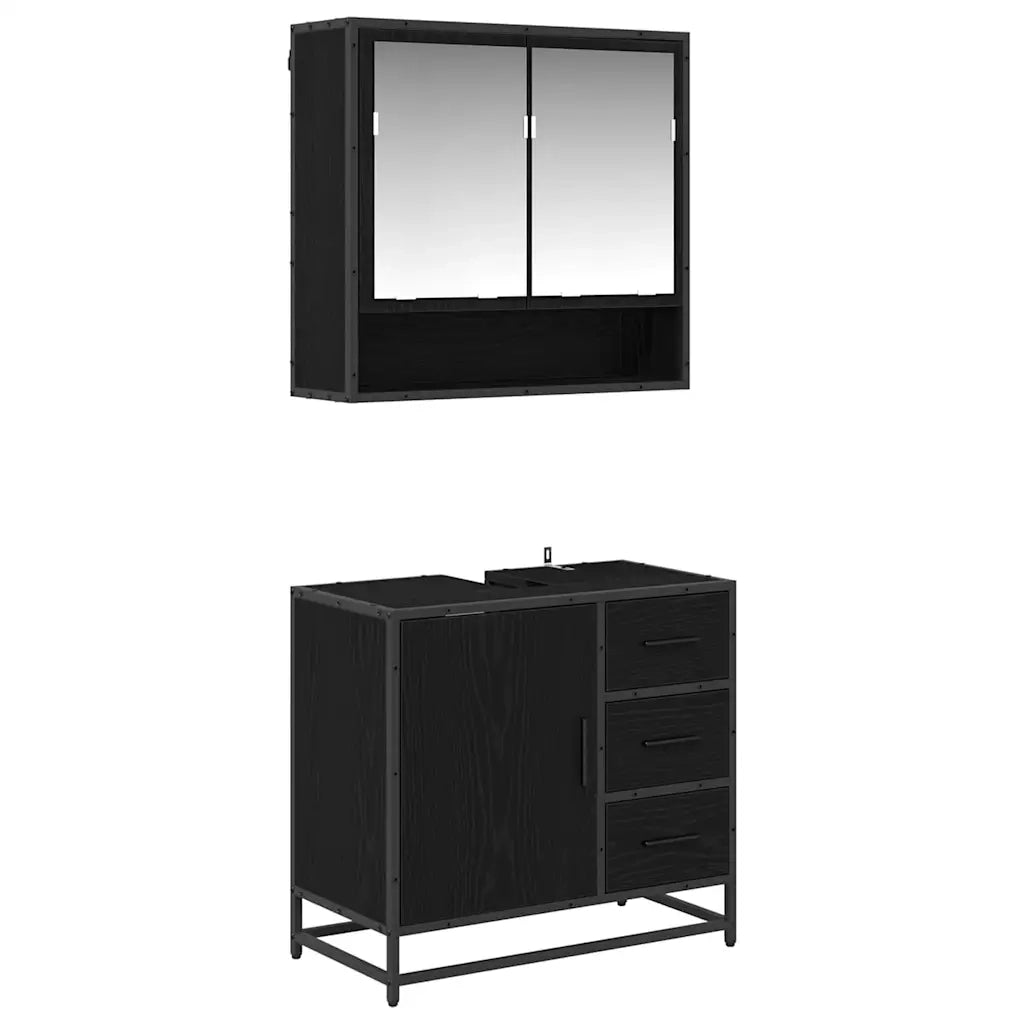 Set di mobili per il bagno 2 pcs Rovere Nero Legno multistrato 3402508