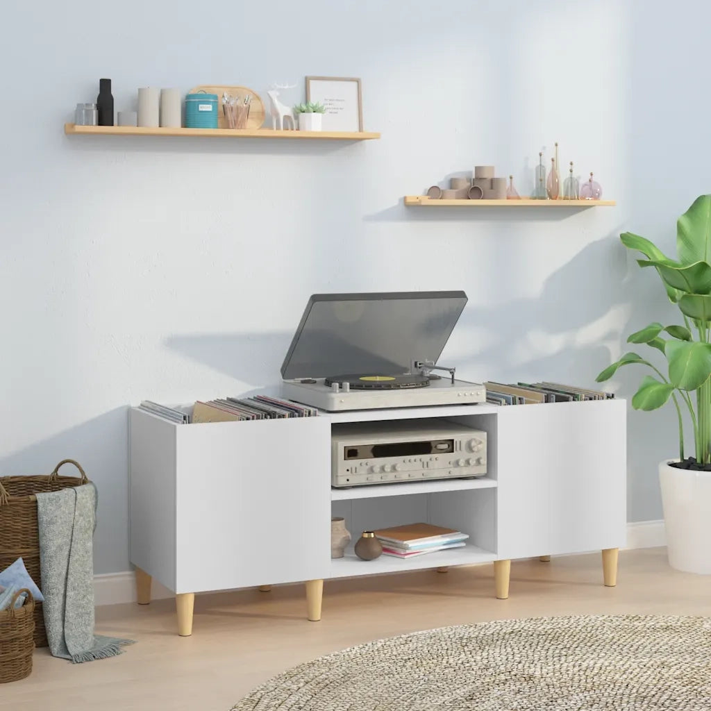 Mobiletto Porta Dischi Bianco 121x38x48 cm Legno Massello CFW8696564