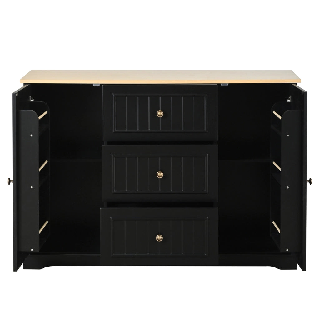 Madia 126x40x86 cm con 3 cassetti e ante; MDF nero