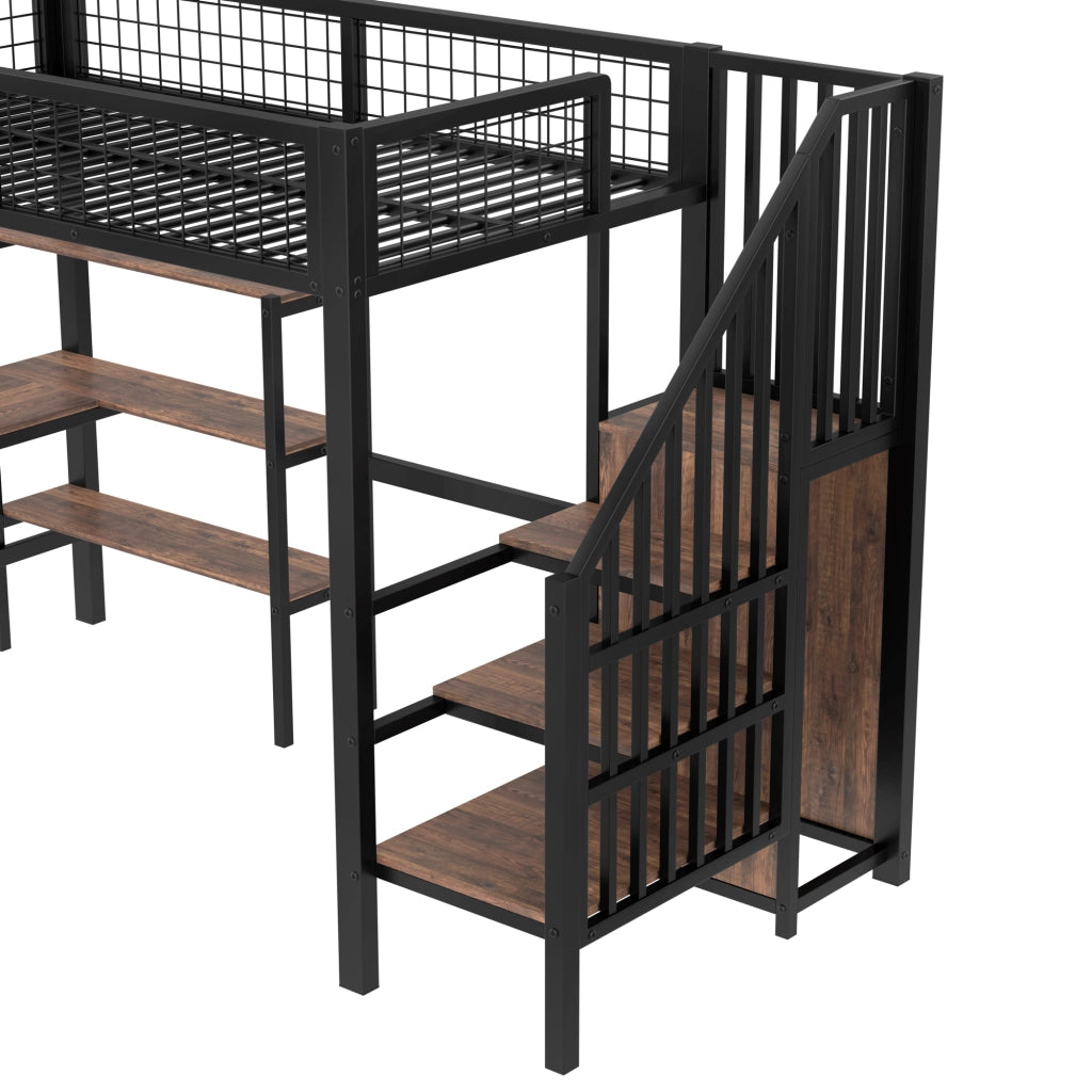 LETTO a soppalco 90x200 cm in metallo e MDF nero/marrone con scrivania