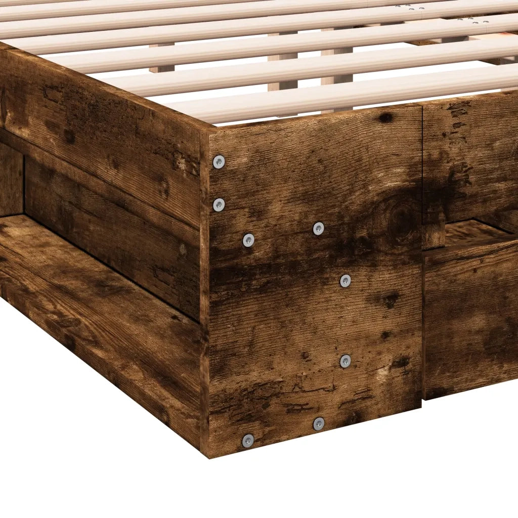 Giroletto con Cassetti-Struttura Letto con contenitore Rovere Fumo 160x200 cm Legno Multistrato 558798