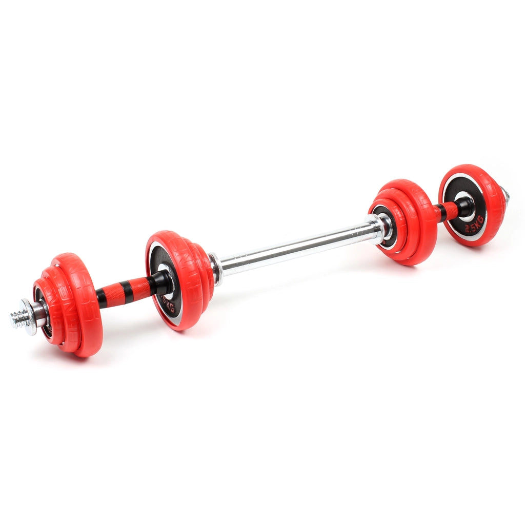 LUXTRI Set manubri da 20 kg Manubri corti e lunghi 2in1, 12 dischi ed estensione per manubrio lungo