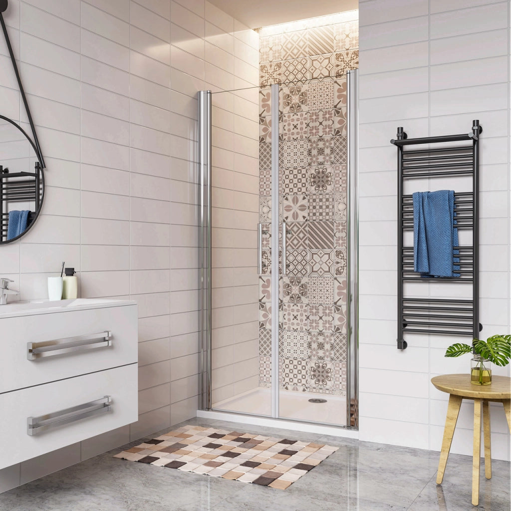 80x195cm Porta Doccia Per Nicchia Doppie Ante Battenti Saloon In Vetro 6mm Temperato Trasparente Anticalcare