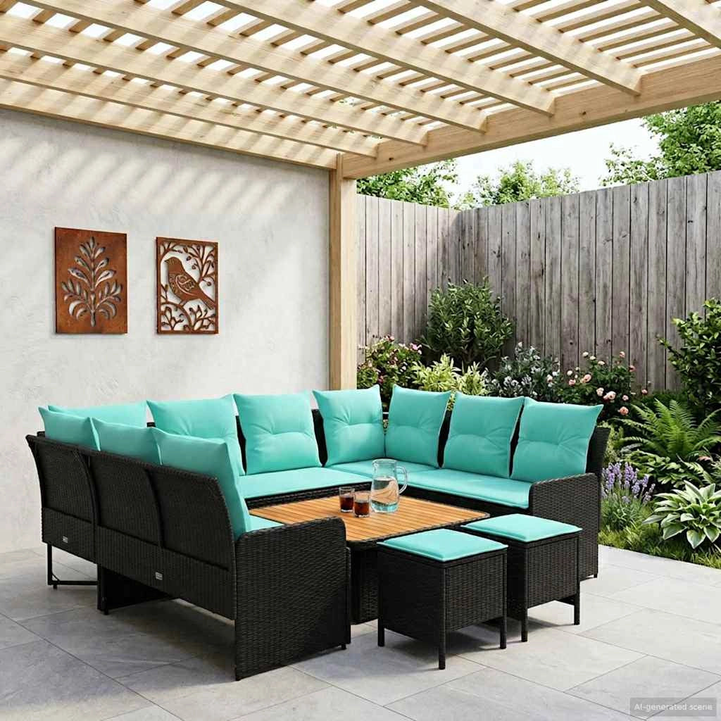 Set di Mobili 8 pz Nero e Turchese Rattan in PE 3422201