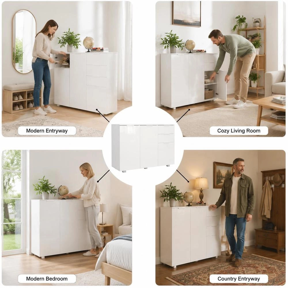 Sideboard, High-gloss White, 107x35x80.5 Cm