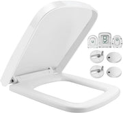 Duroplast Toiletdeksel Soft Close con funzione antibatterica, rimovibile e regolabile con quattro gomiti, modello quadrato con chiusura soft close