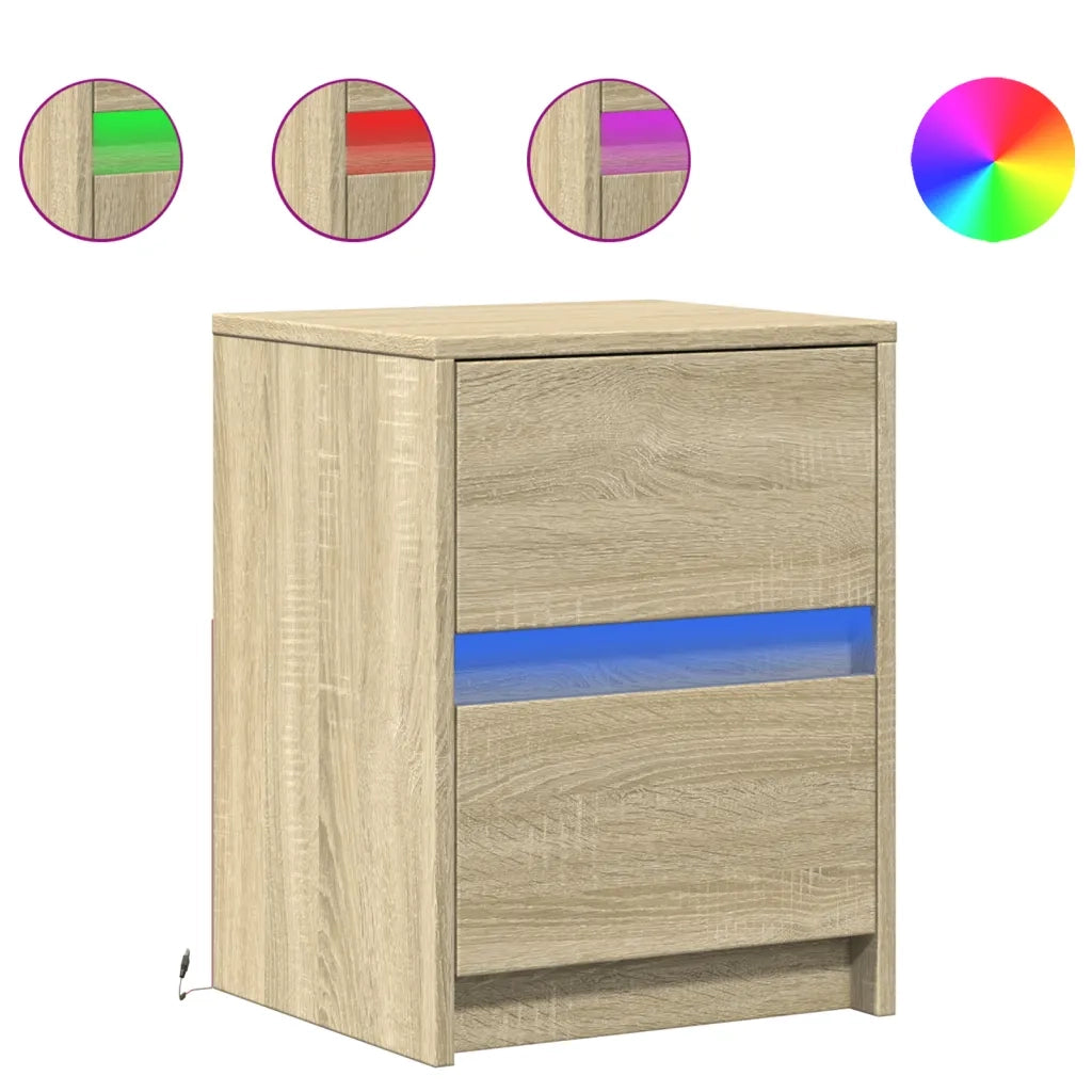 Set di 2 Comodini | Armadio da Notte | Mobiletto da notte con Luci LED Rovere Sonoma in Legno Multistrato