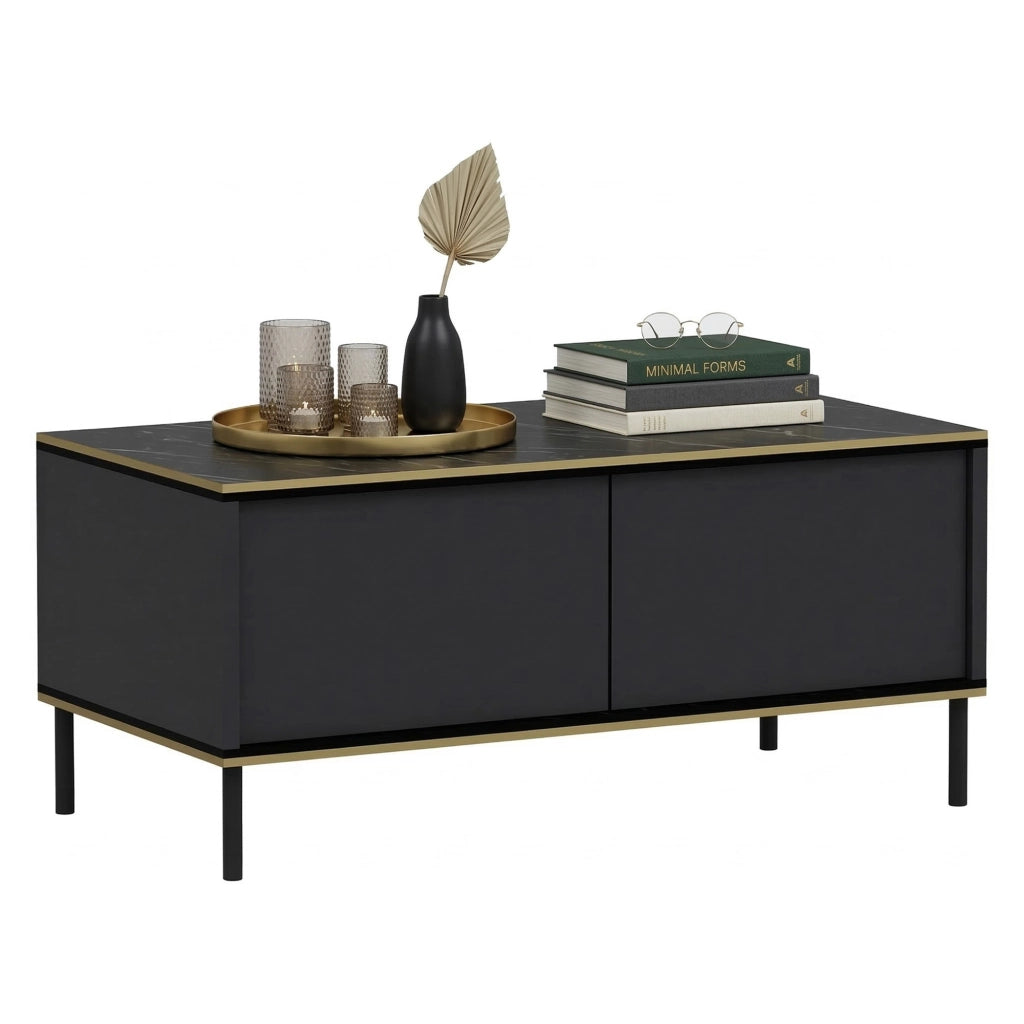 Zerbolo, Tavolino da Salotto con Piedini, 90x45x40h cm Nero Antracite