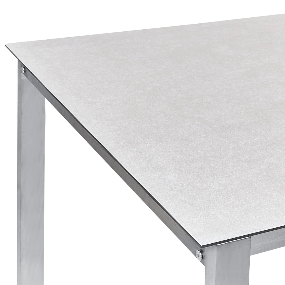 Set da giardino con 4 posti in acciaio inox con tavolo piano in vetro bianco e Sedie in tessuto beige esterno moderno set elegante