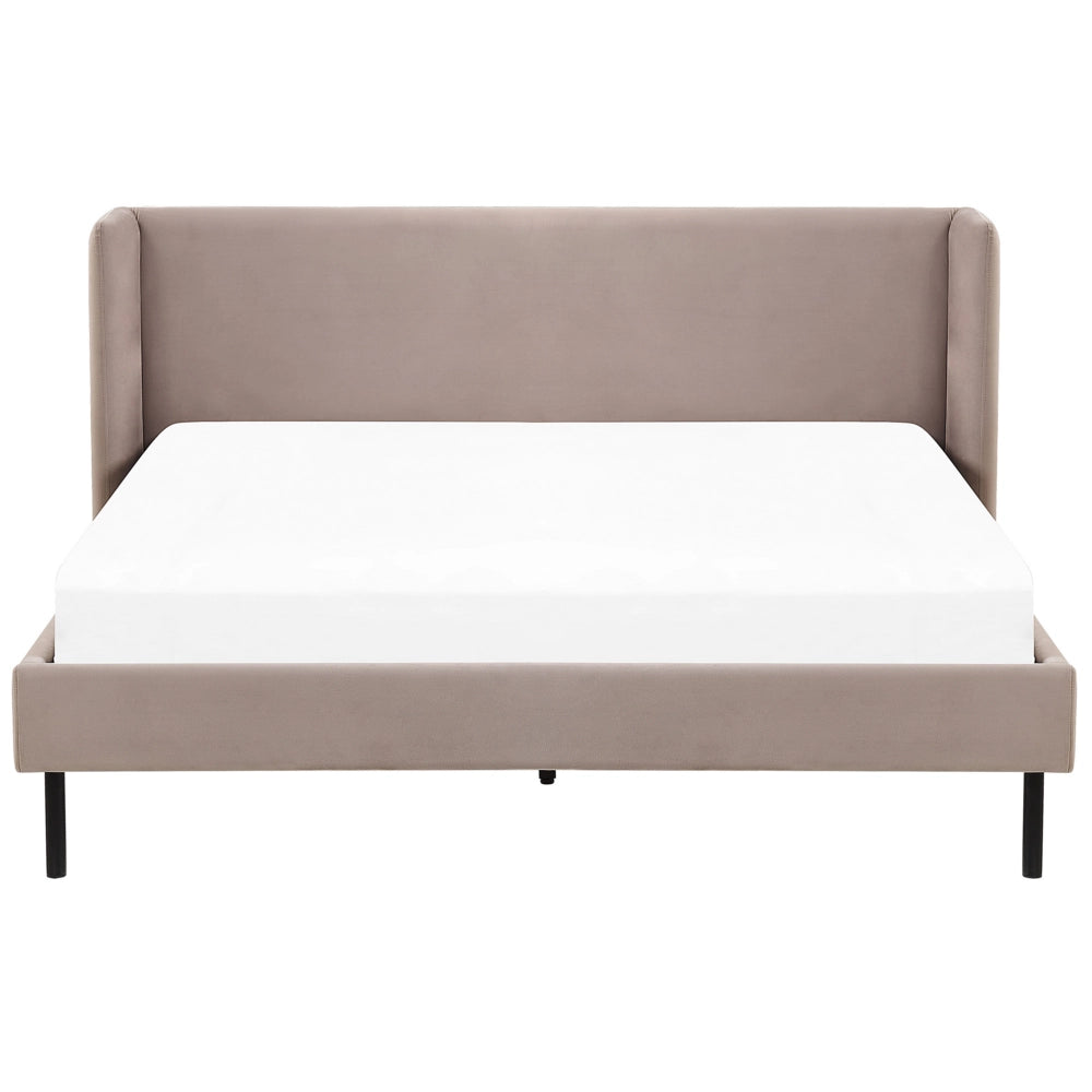 Letto con rete a doghe velluto tortora 160 x 200 cm testiera e gambe nere camera da letto soggiorno