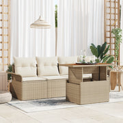 Set 5 Pezzi Divano da Giardino con Cuscini Beige Polirattan