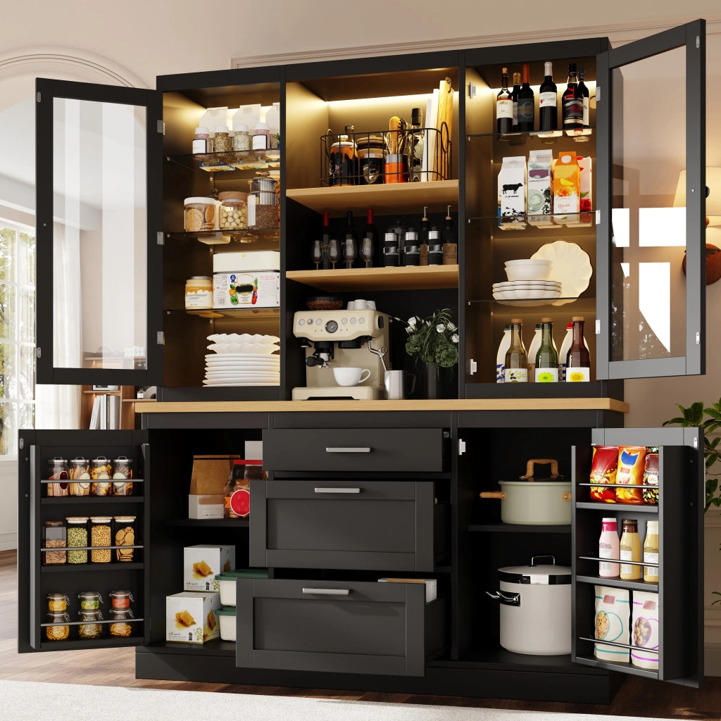 Mobile Cucina con LED Smart ¨C Xylo ¨C Nero/Bianco/Verde, 3 Cassetti, 185x140x40