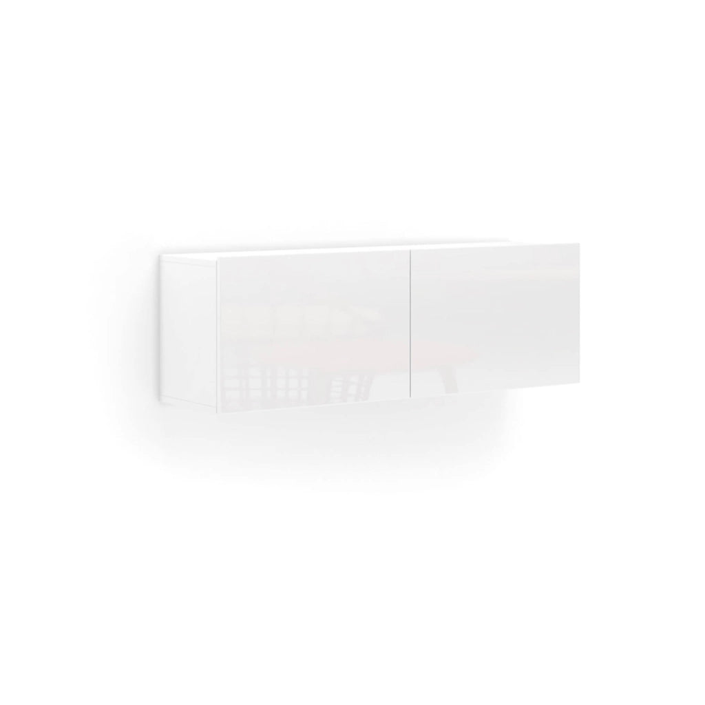 Mobile pensile Ostrense, Armadietto sospeso, Mobiletto a muro, Armadio ausiliario multifunzione, Made in Italy, 113x39h37 cm, Bianco lucido