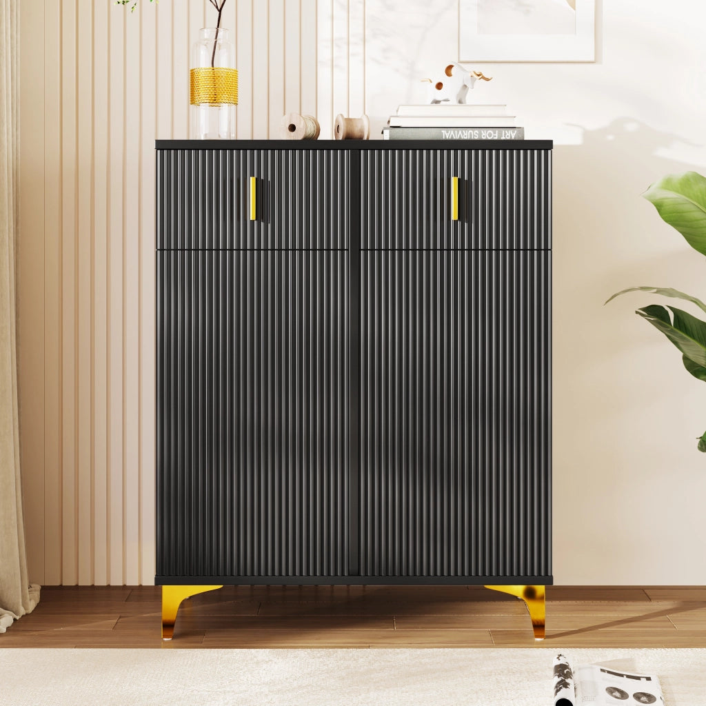 Credenza con 2 Ante e 2 Cassetti; Ripiani Regolabili e Push-to-open; Stile Moderno; in Pannello Truciolare; 83×35×101 cm; Nero