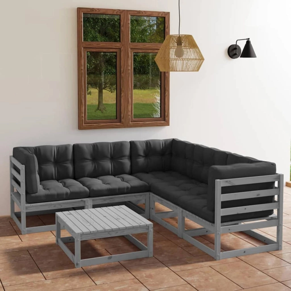 Set di mobili da giardino 6 pezzi e cuscini, set da giardino, set da giardino, set da terrazza, set da terrazza, divani in terrazza, legno di pino massello