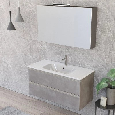 Mobile bagno sospeso 100 cm grigio cemento con lavabo e specchio contenitore Master