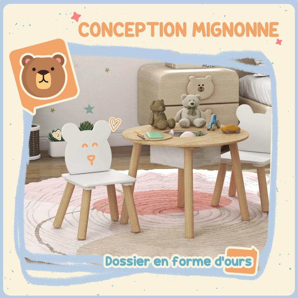 Set Tavolo e Sedie per Bambini ¨C zephmum ¨C Bianco, Legno, 3 Pezzi