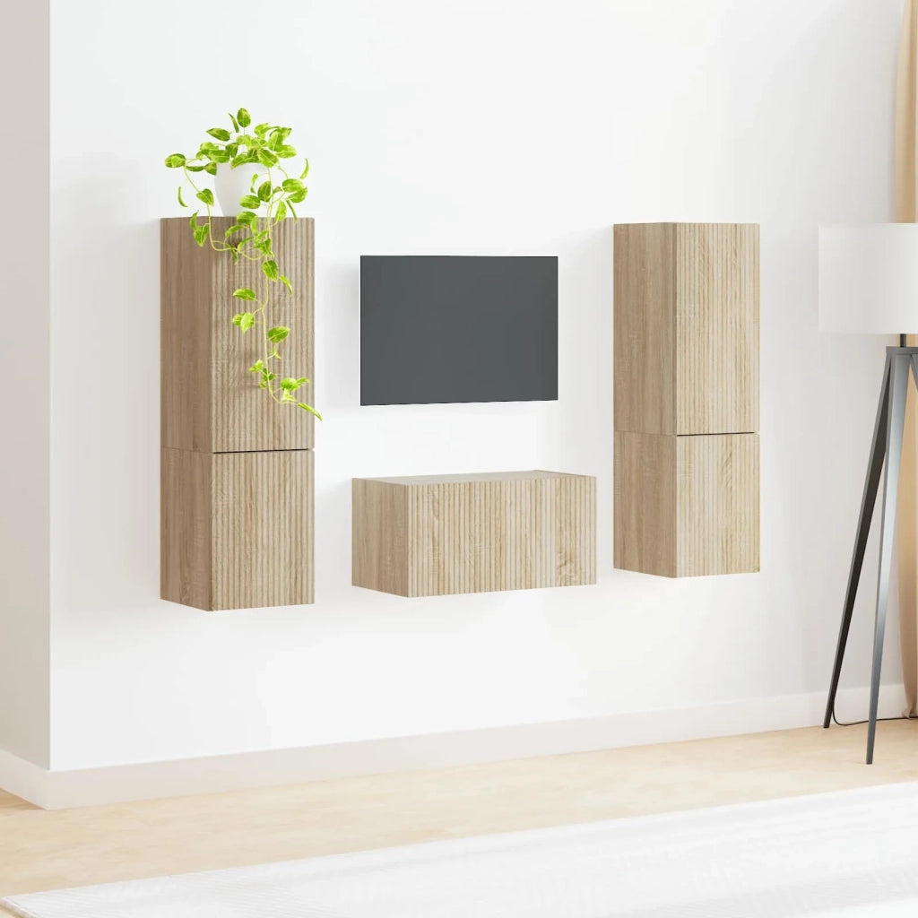 Set mobile TV 5 pz-Credenza per TV Rovere Sonoma Legno multistrato 725230