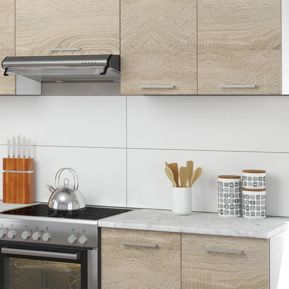 Mobile da cucina Raul Sonoma/Bianco 270 cm, PL Marmo con striscia LED Vicco