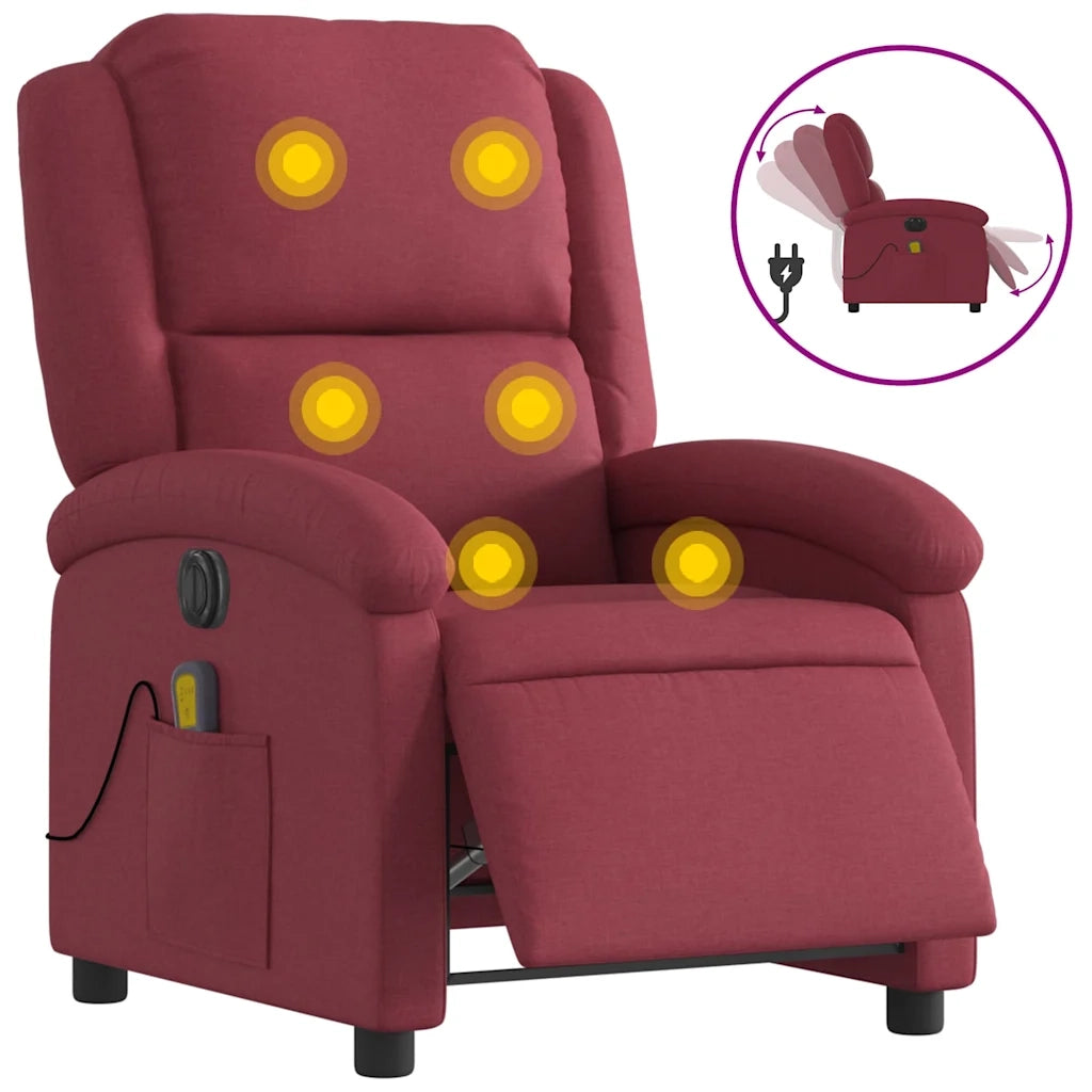 Poltrona Massaggiante | Sedia Relax Reclinabile Elettrica Rosso Vino Tessuto