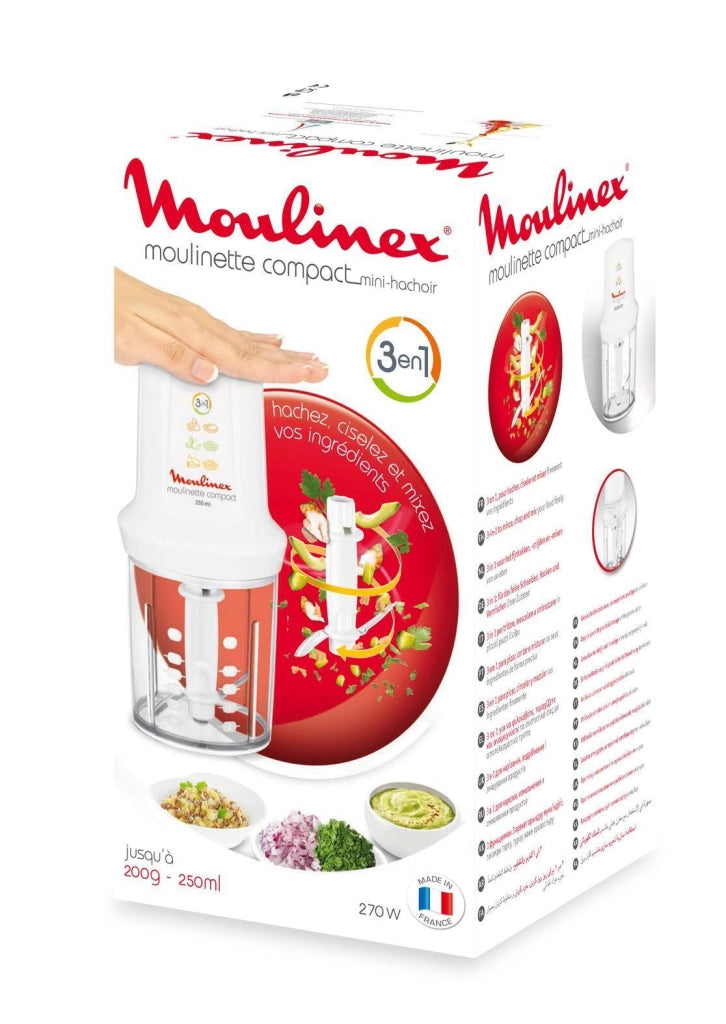 Moulinex DJ3001 Moulinette Compact, 270 W, 43 Decibel, plastica, Bianco