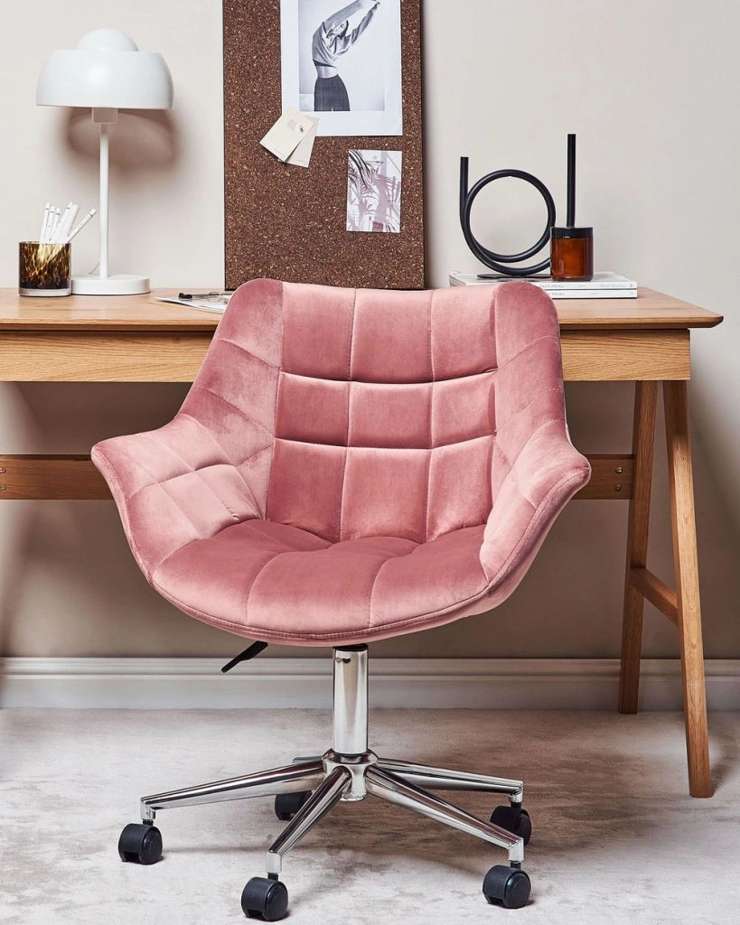 Sedia da ufficio in velluto rosa girevole regolabile in altezza stile moderno home office