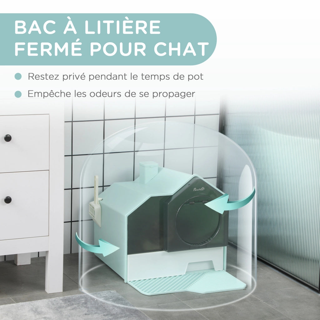 Casetta toilette per gatti con pala, filtro e tappetino ¨C Xylo ¨C 47x45x42 cm blu