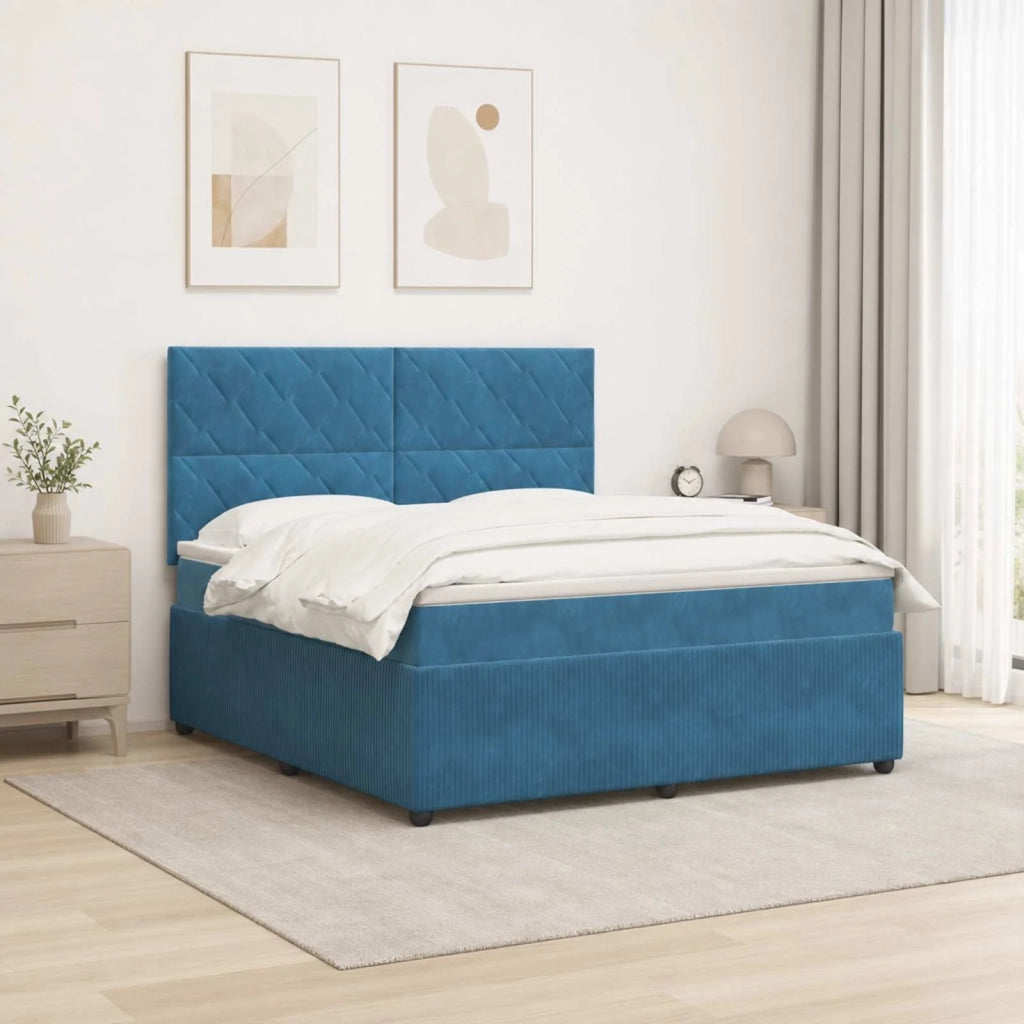 Letto Box Spring LED con Materasso Blu 200 x 200 cm Velluto 3456147