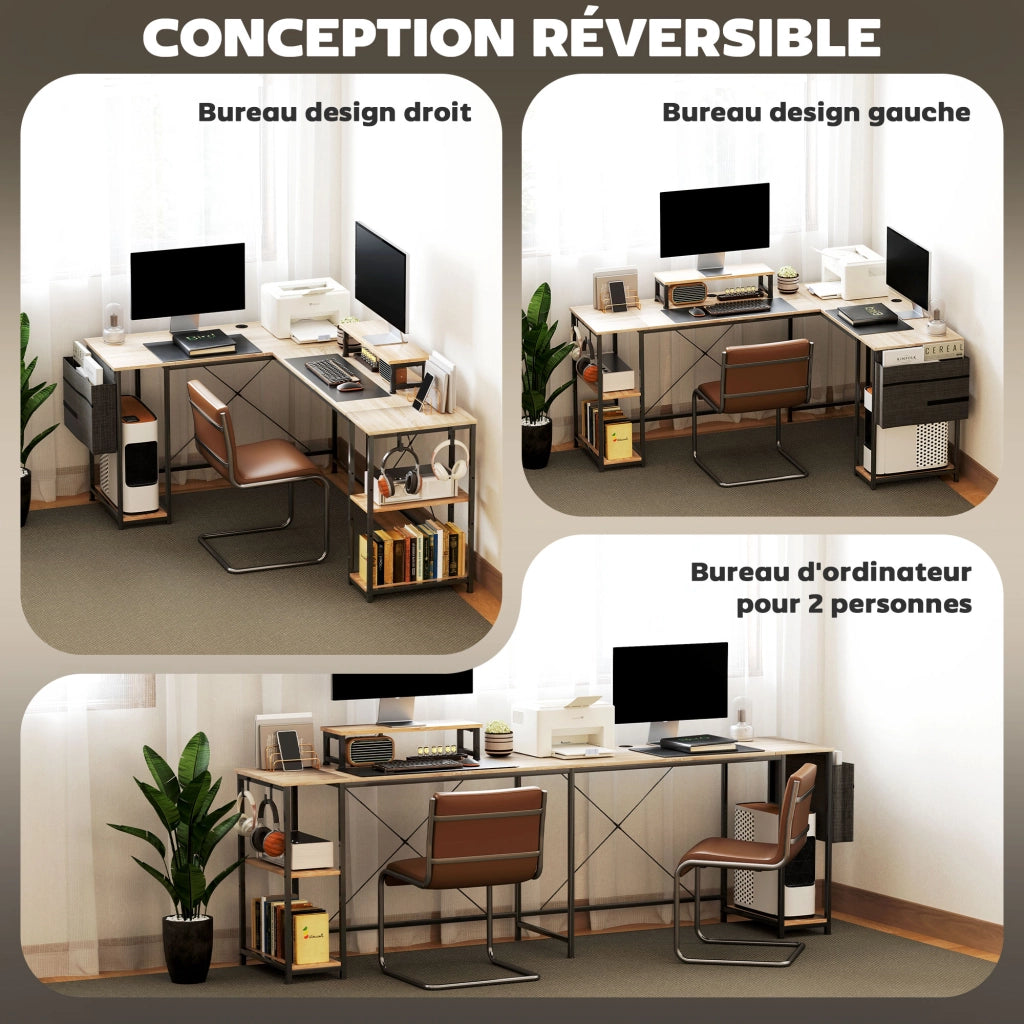 Scrivania Angolare Modulabile 168-240 cm ¨C Xylo ¨C Legno Rovere, Ripiani Regolabili, Supporto Monitor