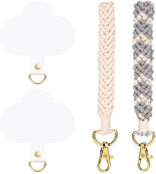 Cintura per telefono in poliestere 17,5 cm - Cordone per telefono - Adattatore per telefono 6x5,5 cm - Corda boho in cotone/PVC - 2 pezzi - Cinturino per telefono