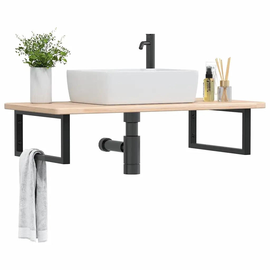 vidaXL Ripiano a Parete per Lavabo in Acciaio e Massello di Rovere