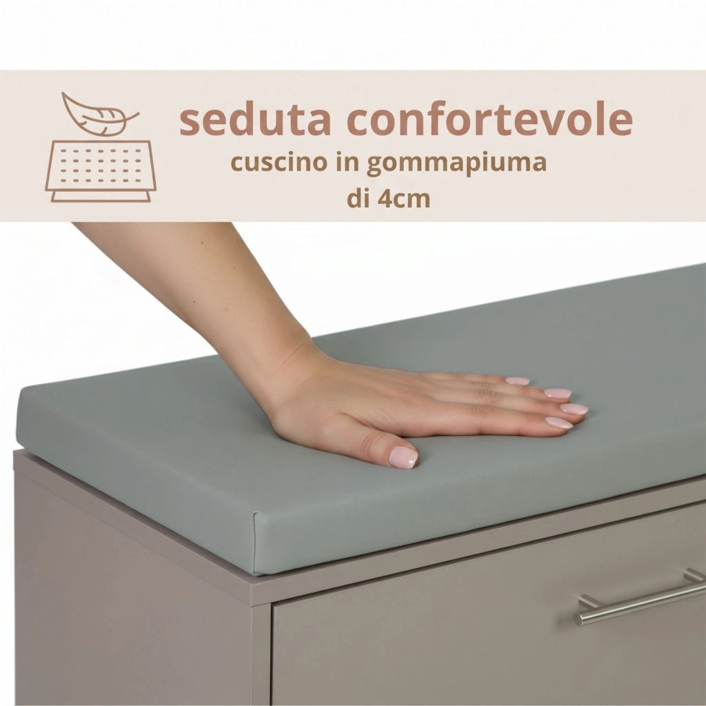 Marvin Scarpiera Panca da Ingresso con Anta Contenitore – Portascarpe Salvaspazio in Legno co Tortora / Cuscino Grigio