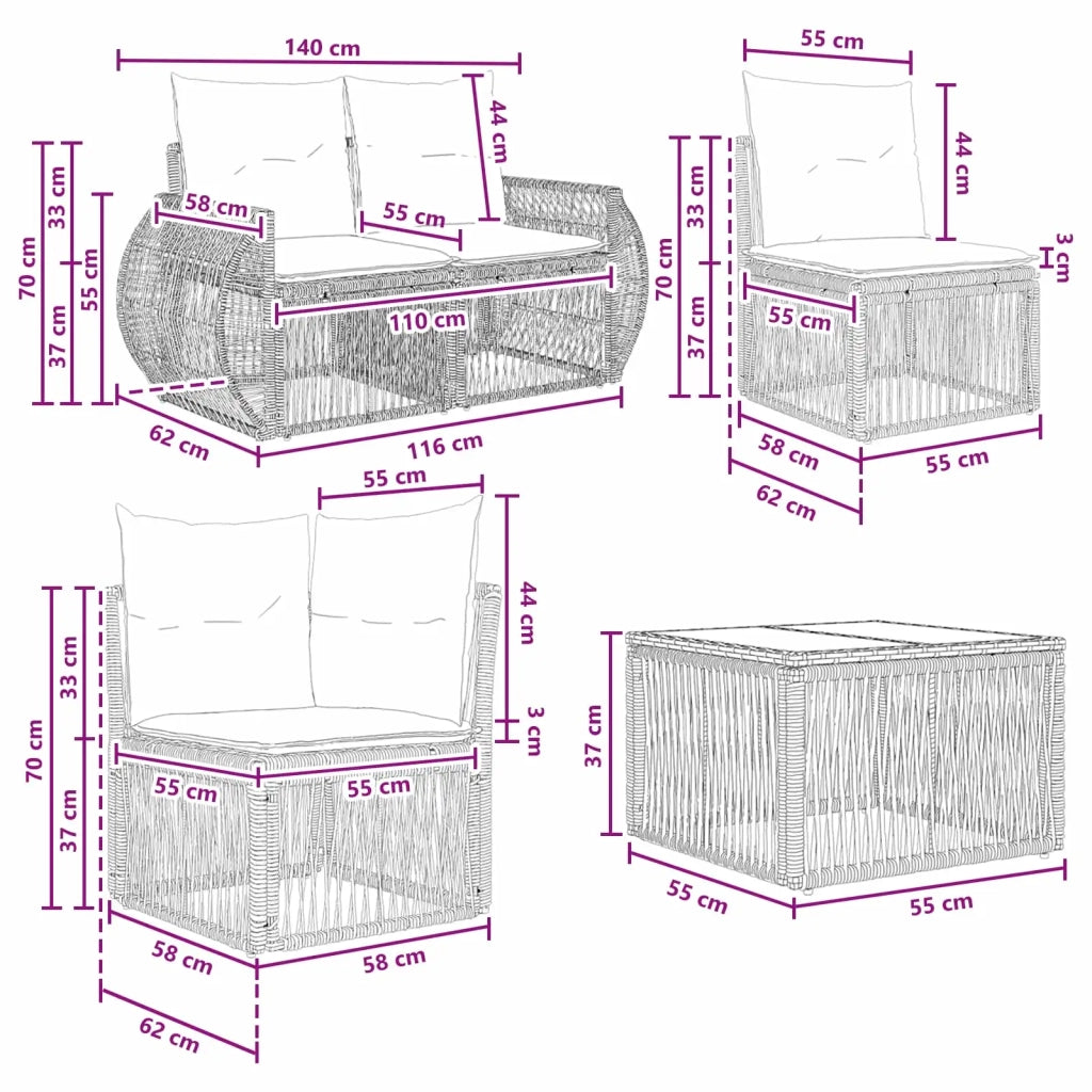 Set Divano da Giardino 7 pz Nero polyrattan 3435352
