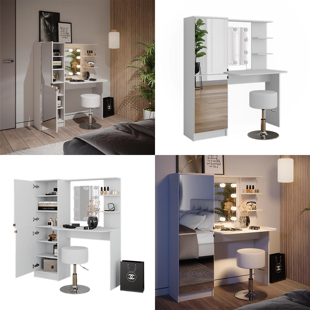 Vicco Tavolo da toeletta Bianco 123 cm con illuminazione LED e sgabello
