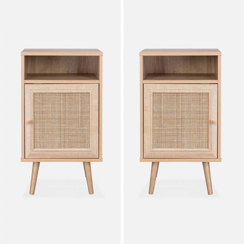 Set 2 comodini scandinavi in intrecciatura cannage, marrone naturale
